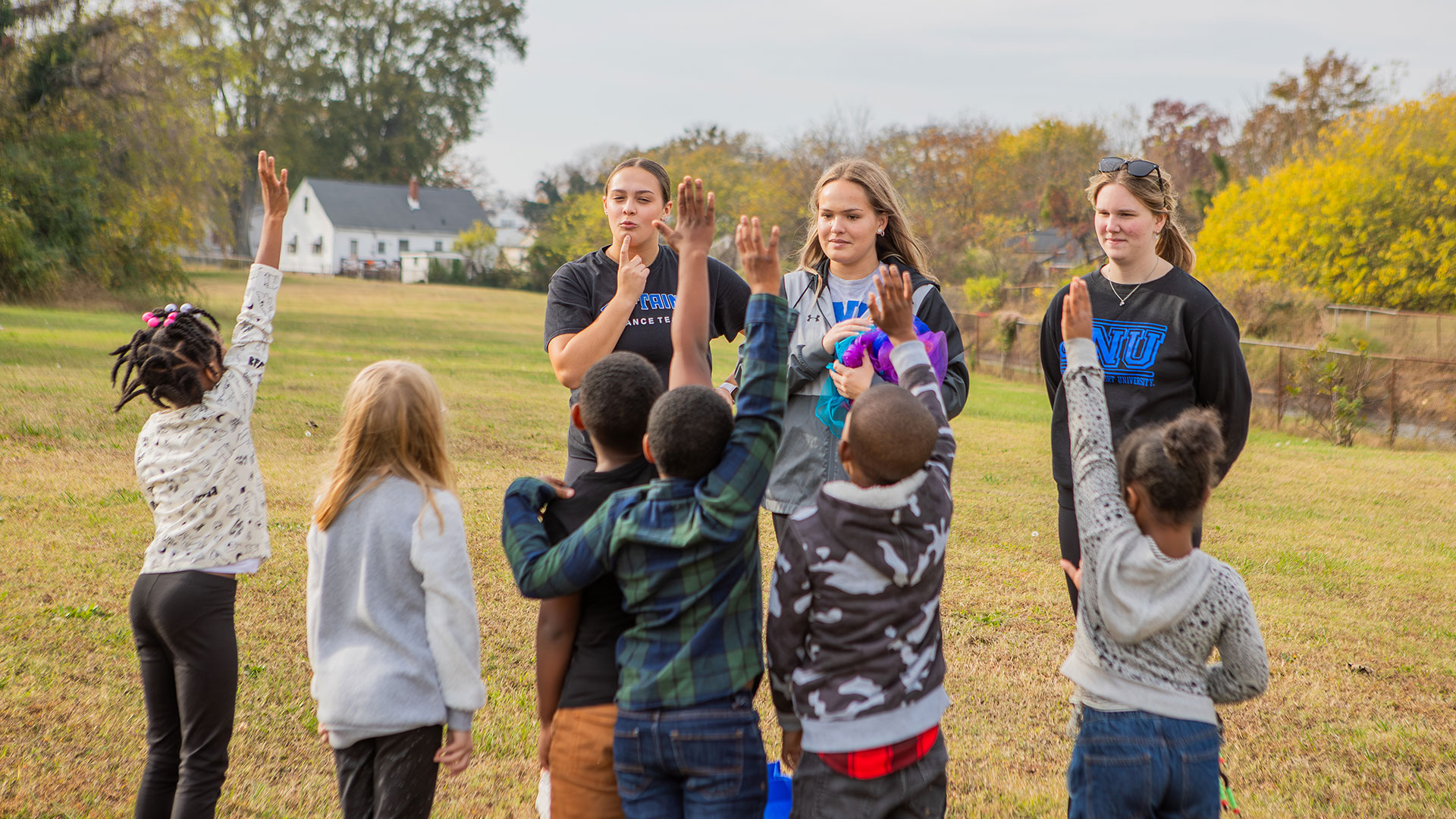 Students and kids outside