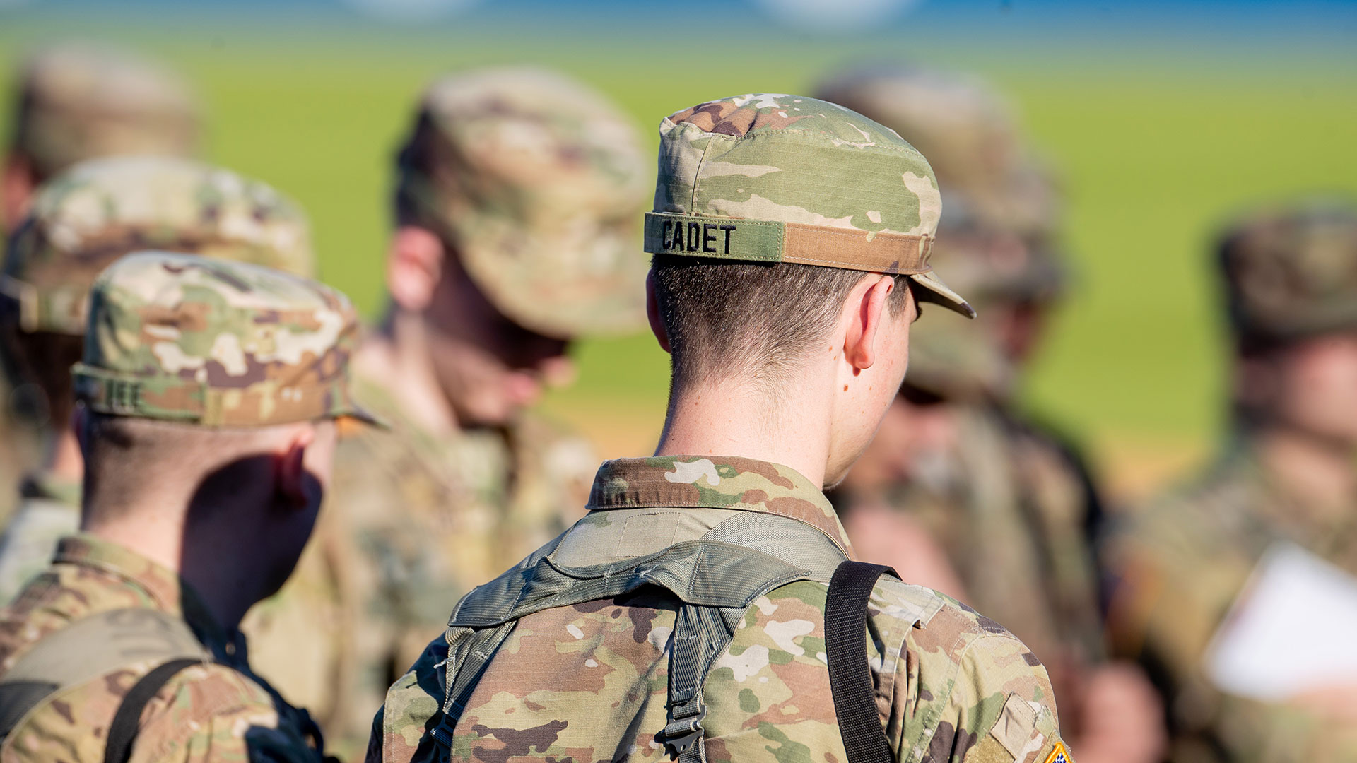 Military science cadets in fatigue uniforms