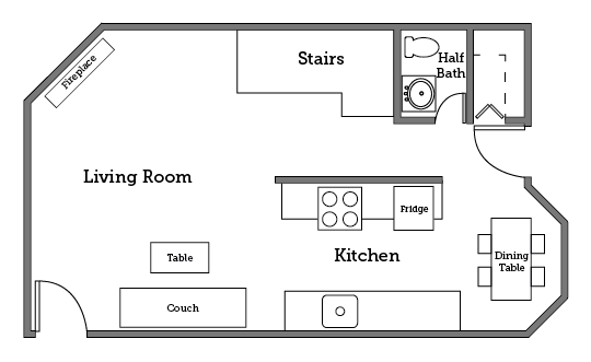 Christopher Newport University Landing's downstairs layout.