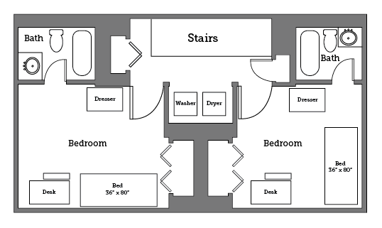 Christopher Newport University Landing's upstairs layout.