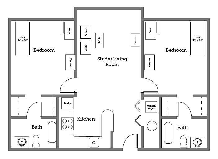 Christopher Newport University Village two room layout.