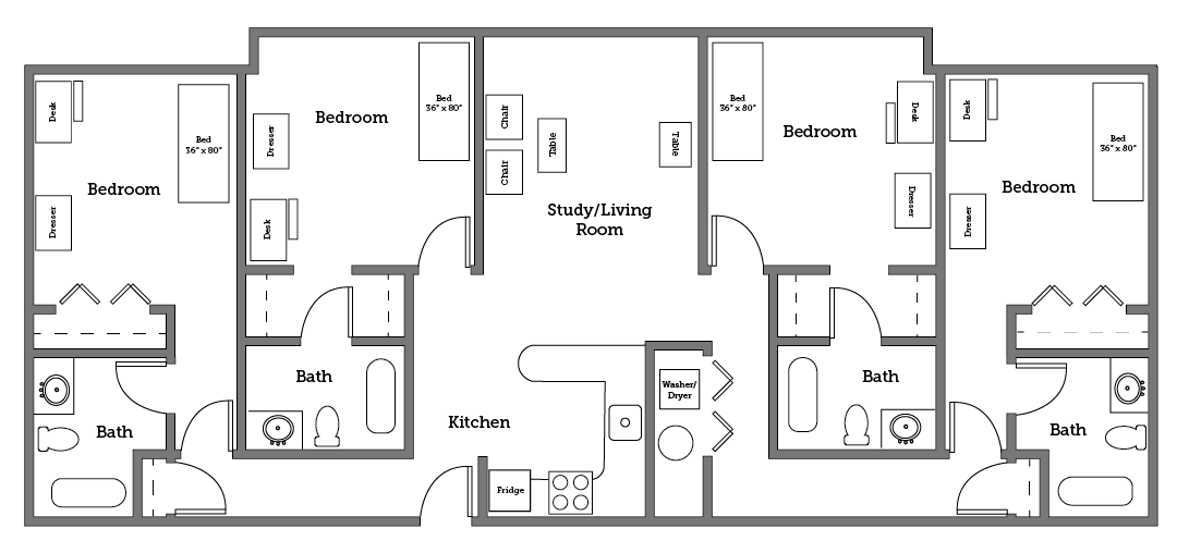 Christopher Newport University Village four room layout.