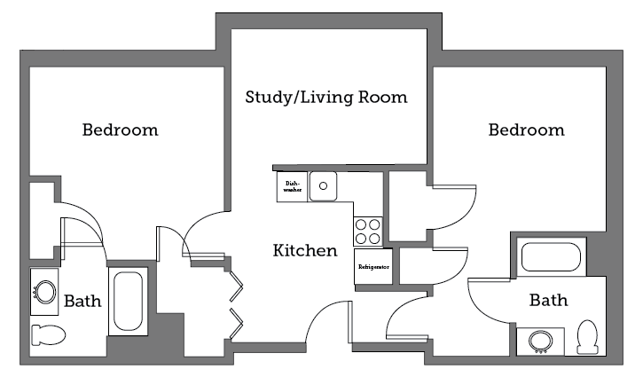 Christopher Newport University Presidents Hall two room floor plan.