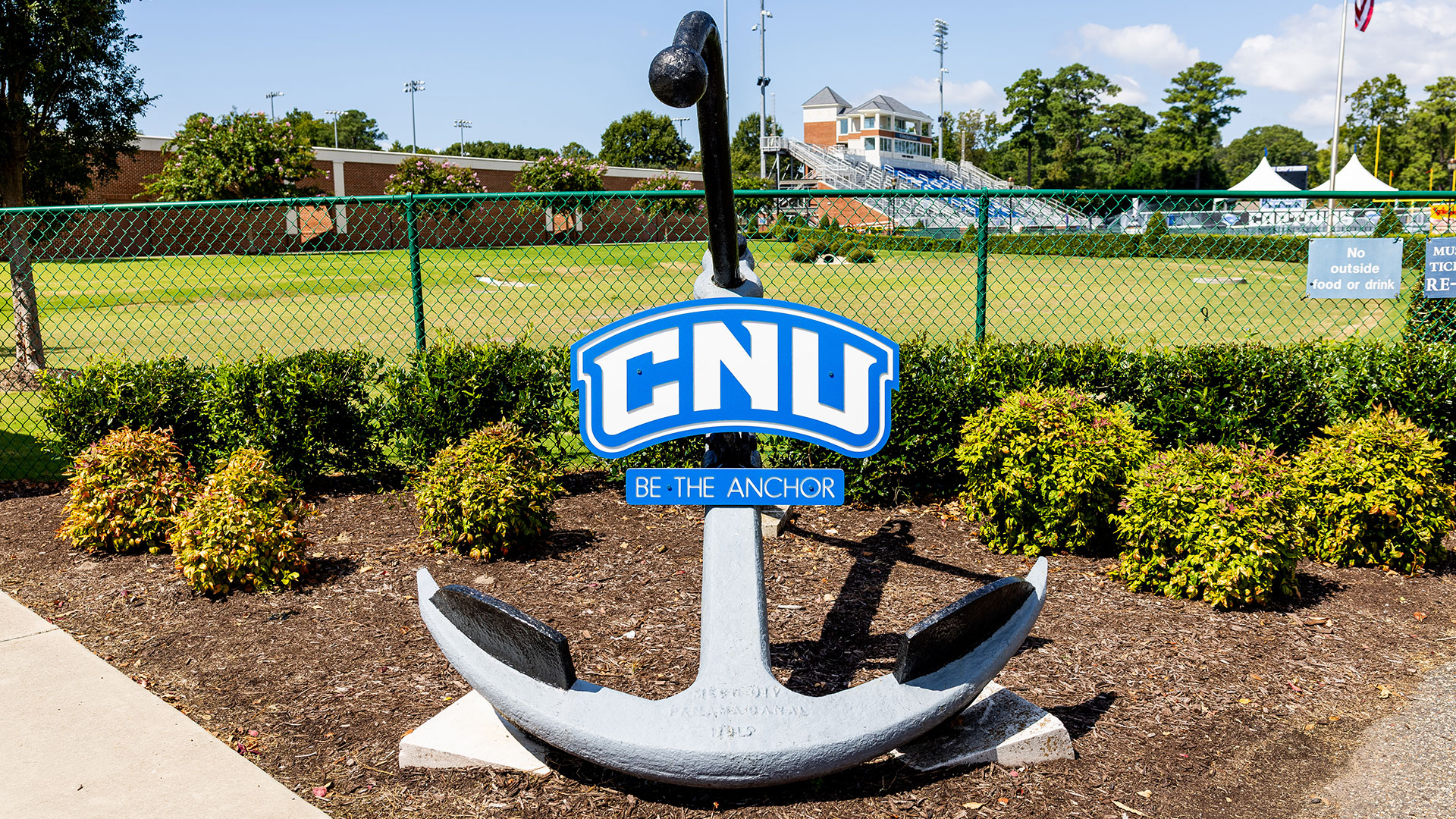 An anchor with the CNU athletics wordmark and a small plaque that reads, Be the Anchor.
