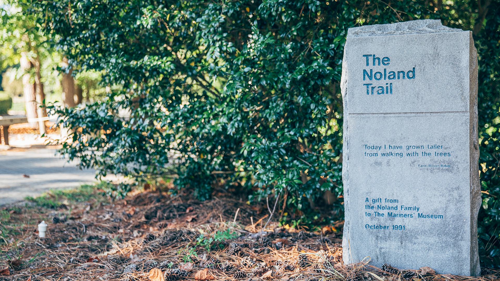 A trail marker for the Noland Trail