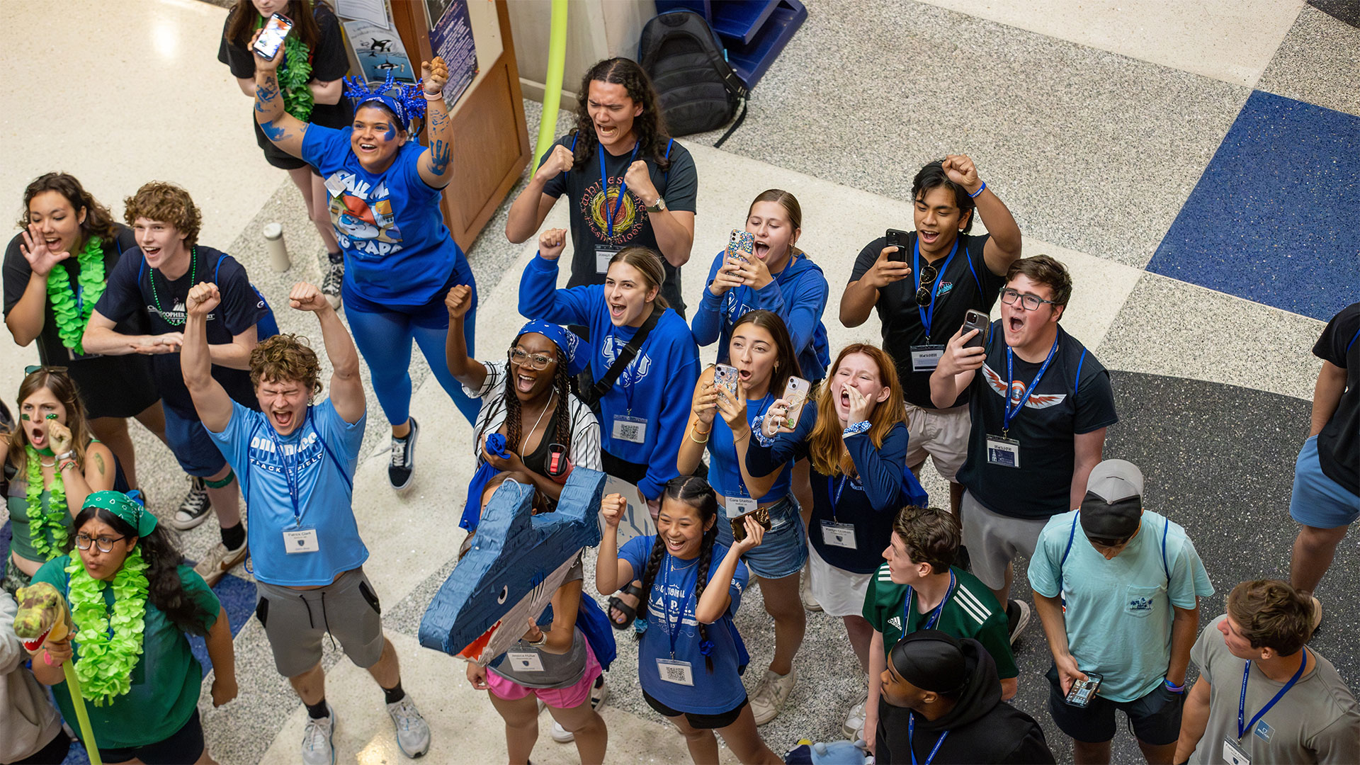 Students cheer during the PLP Leadership Adventure Egg Drop Challenge